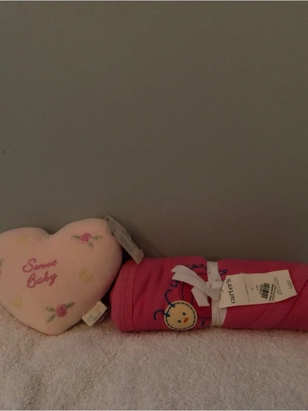 Carter's Pink Baby Blanket  Cheerful Bug Embroidery & Free Heart Rattle